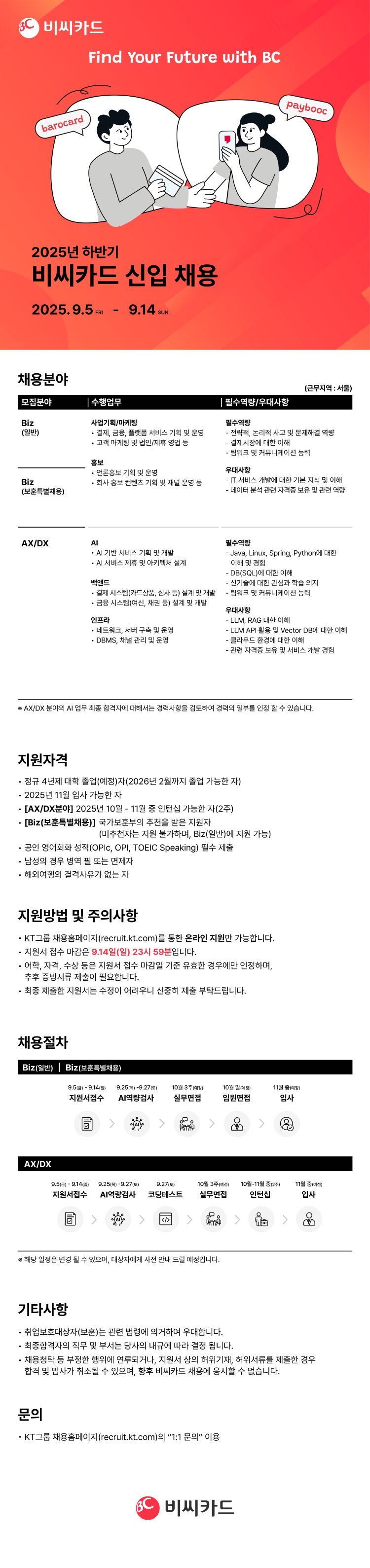 2025년 BC카드 하반기 신입사원 채용