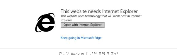 [사진] 인터넷 Explorer 11 전환 클릭 후 화면